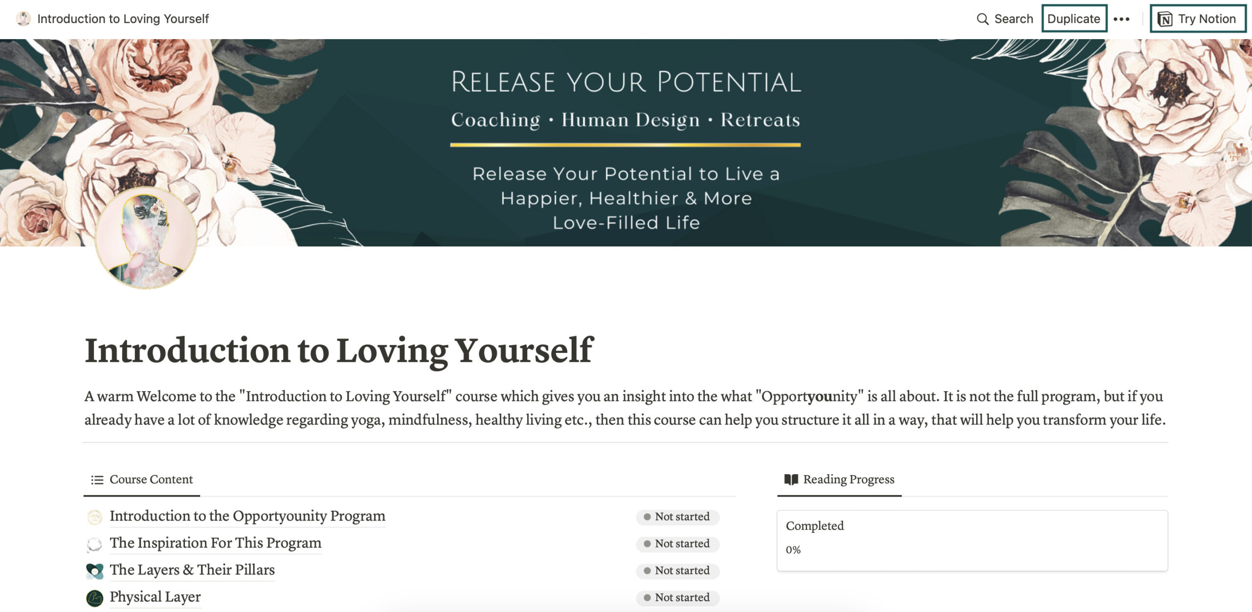 Self Love Access to Course in Notion